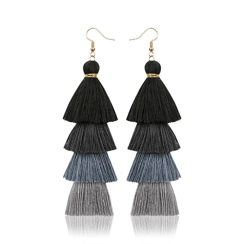 Boho Layered Multi Colour Cotton Tassel Earrings - Top Boho