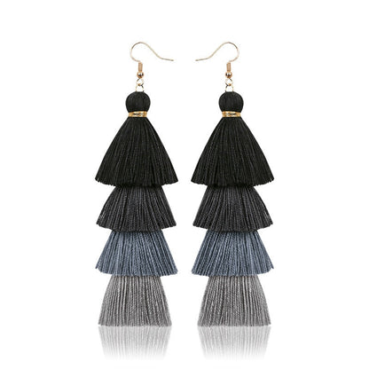 Boho Layered Multi Colour Cotton Tassel Earrings - Top Boho