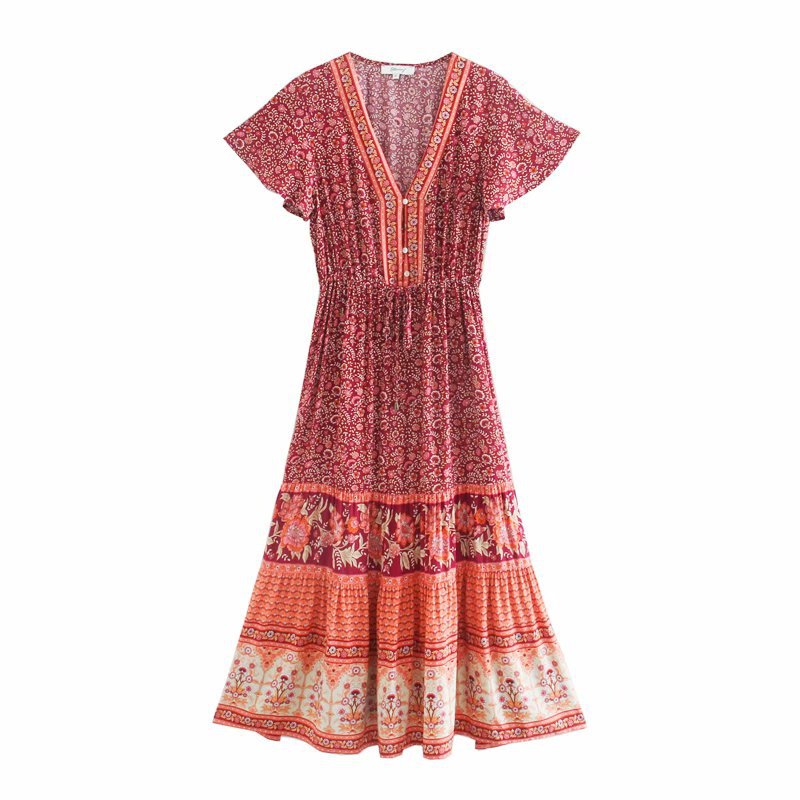 Boho Chic Flared Sleeves Maxi Dress - Top Boho
