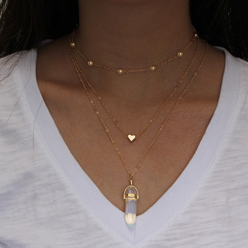 Opal Stone Boho Multi Layer Necklaces
