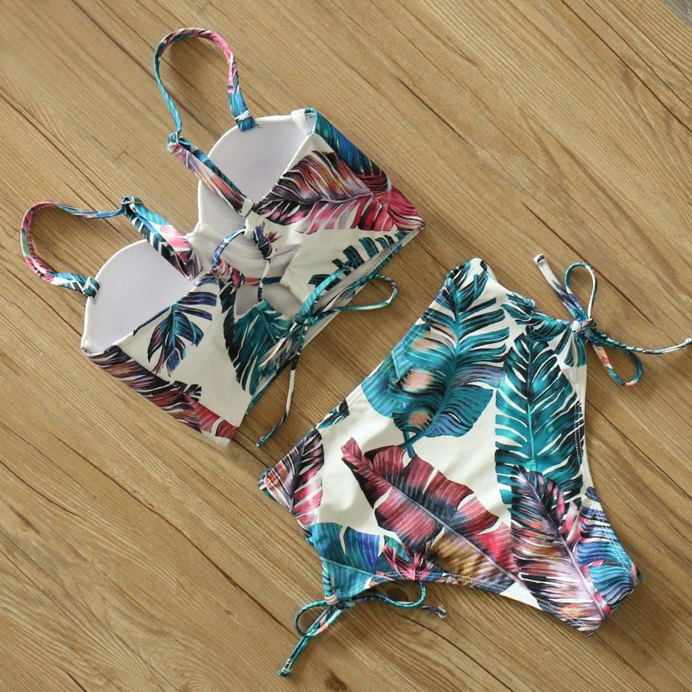 Floral Boho High Waist Bikini Set - Top Boho