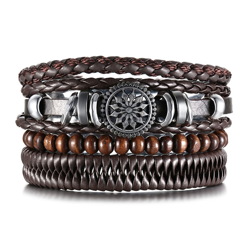 Boho Braided Wrap Leather Wristbands Set - Top Boho