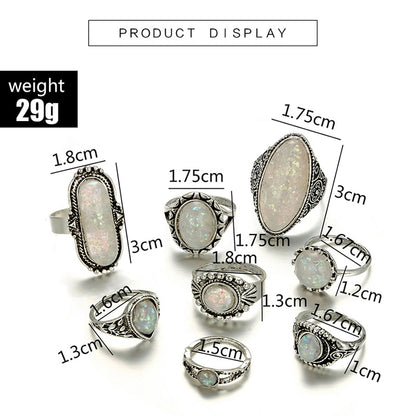 Opal Crystal Stone Ring Set