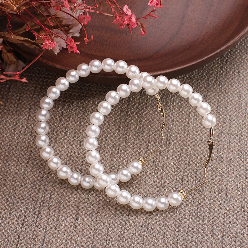 Boho Large Pearl Hoop Earrings