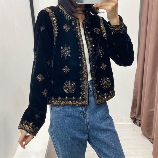 Boho Retro Velvet Jacket - Top Boho