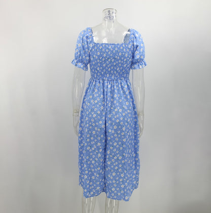 Boho Puff Short Sleeve Maxi Dress