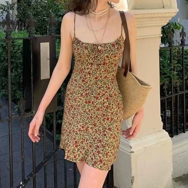 Boho Floral Print Sling Dress - Top Boho
