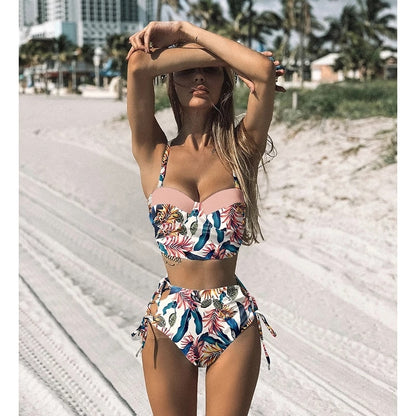 Floral Boho High Waist Bikini Set - Top Boho