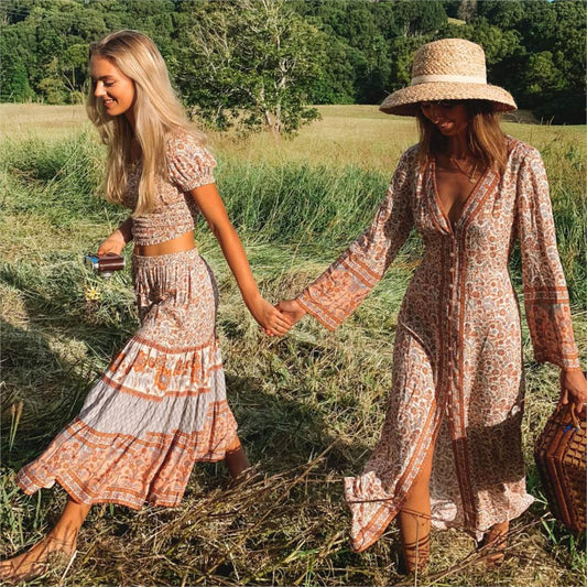 Boho Chic Flared Sleeves Maxi Dress - Top Boho