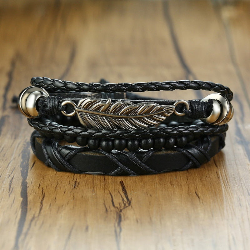 Boho Braided Wrap Leather Wristbands Set - Top Boho
