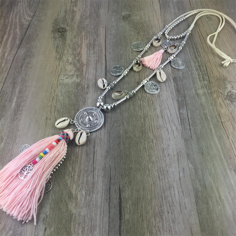Boho Leather Necklace With Long Tassel