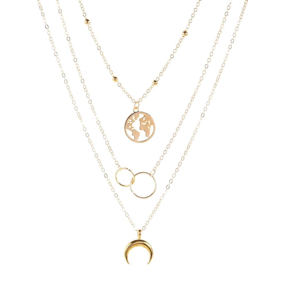 Boho Moon and World Map Pendant - Top Boho
