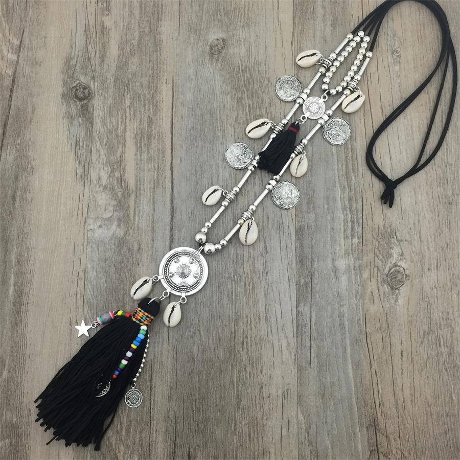Boho Leather Necklace With Long Tassel