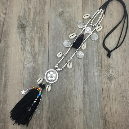 Boho Leather Necklace With Long Tassel