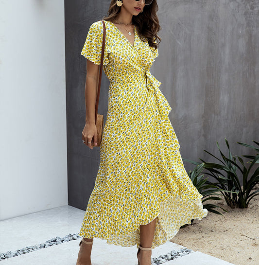 Boho Ruffle Trim Wrap Dress - Top Boho