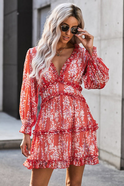 Boho Floral Ruffle Backless Dress - Top Boho
