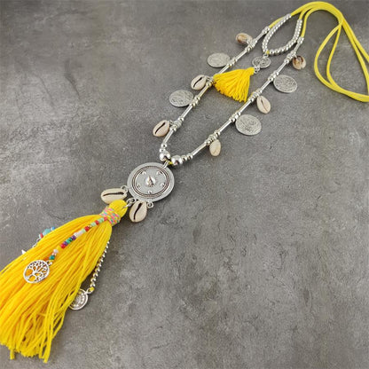 Boho Leather Necklace With Long Tassel