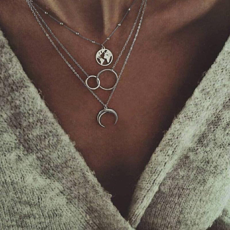 Boho Moon and World Map Pendant - Top Boho