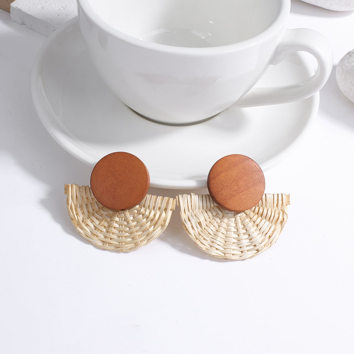 Handmade Rattan Wooden Drop Earrings - Top Boho
