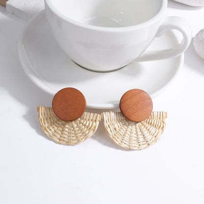 Handmade Rattan Wooden Drop Earrings - Top Boho