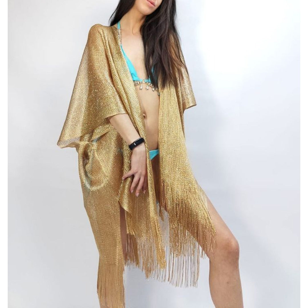 Sheer Knitted Boho Tunic Cover Up - Top Boho