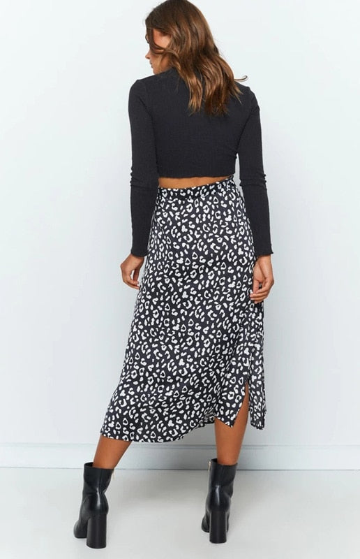 Leopard Print Chiffon Split Skirt