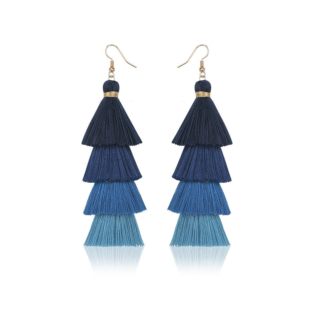 Boho Layered Multi Colour Cotton Tassel Earrings - Top Boho