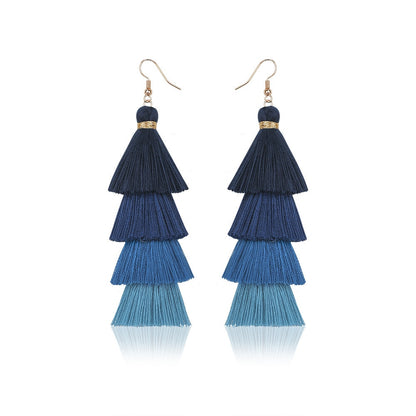Boho Layered Multi Colour Cotton Tassel Earrings - Top Boho