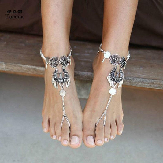 Silver Bohemian Tassel Anklet - Top Boho