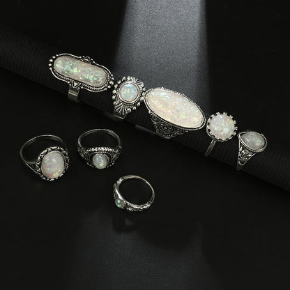 Opal Crystal Stone Ring Set
