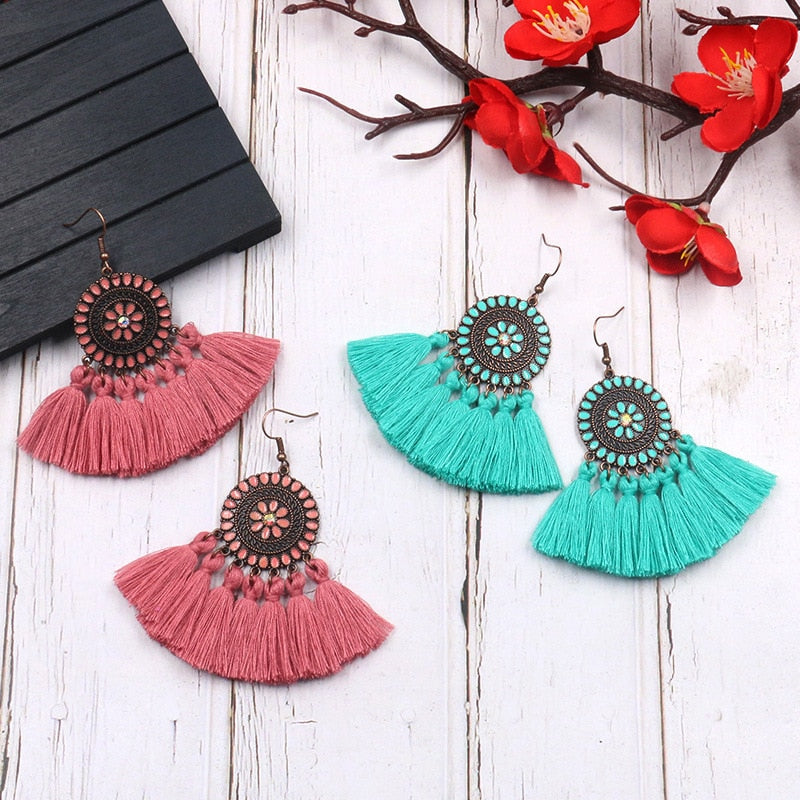 Fringed Boho Drop Tassel Earrings