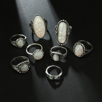 Opal Crystal Stone Ring Set