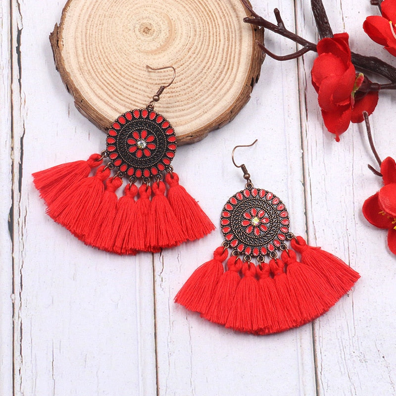 Fringed Boho Drop Tassel Earrings