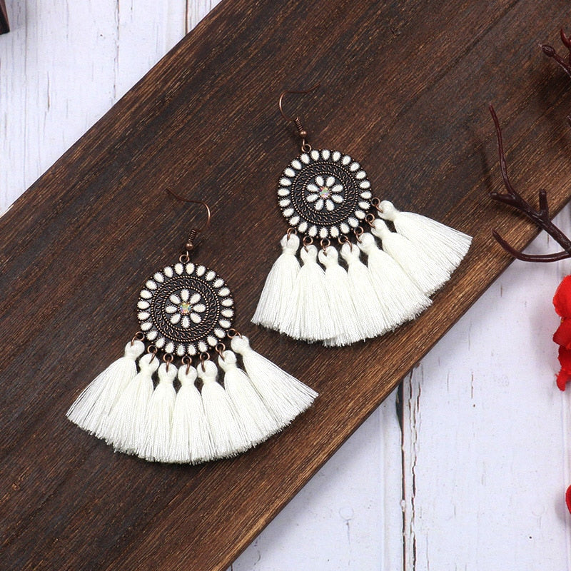 Fringed Boho Drop Tassel Earrings