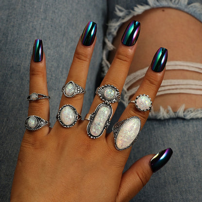Opal Crystal Stone Ring Set