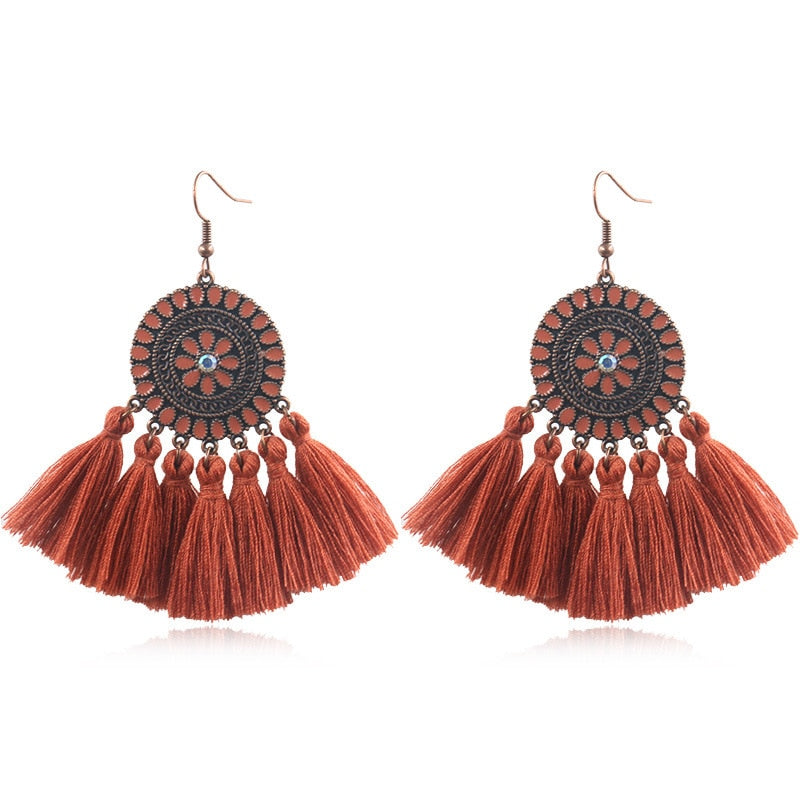 Fringed Boho Drop Tassel Earrings