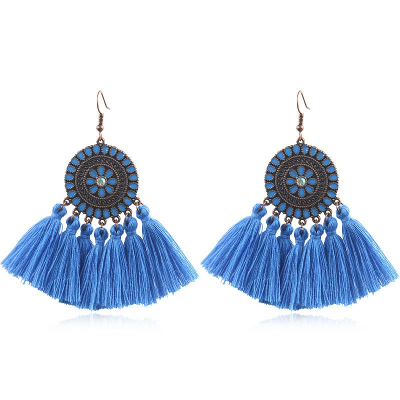 Fringed Boho Drop Tassel Earrings