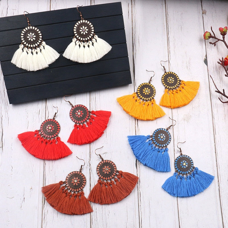 Fringed Boho Drop Tassel Earrings