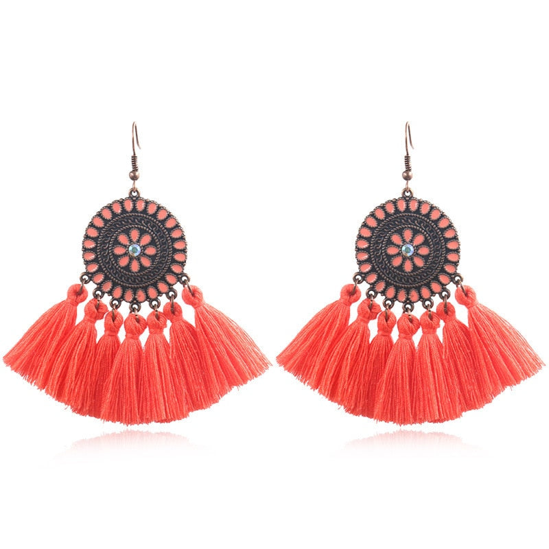 Fringed Boho Drop Tassel Earrings