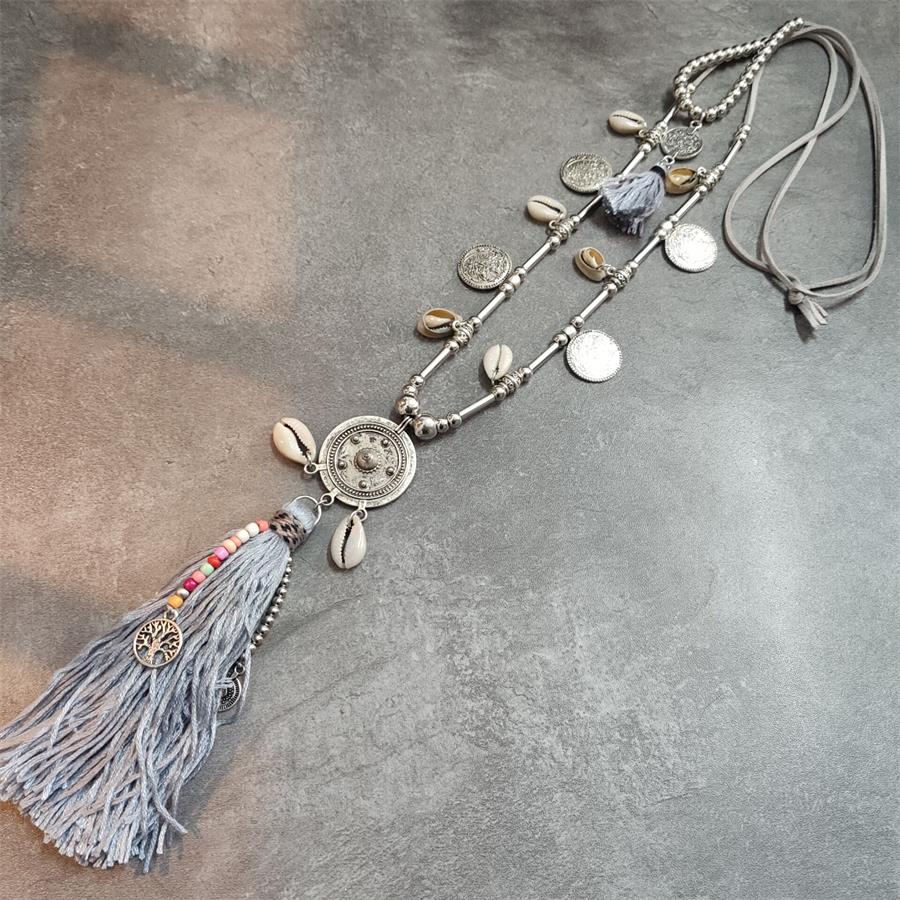 Boho Leather Necklace With Long Tassel