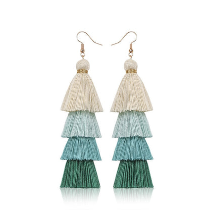 Boho Layered Multi Colour Cotton Tassel Earrings - Top Boho