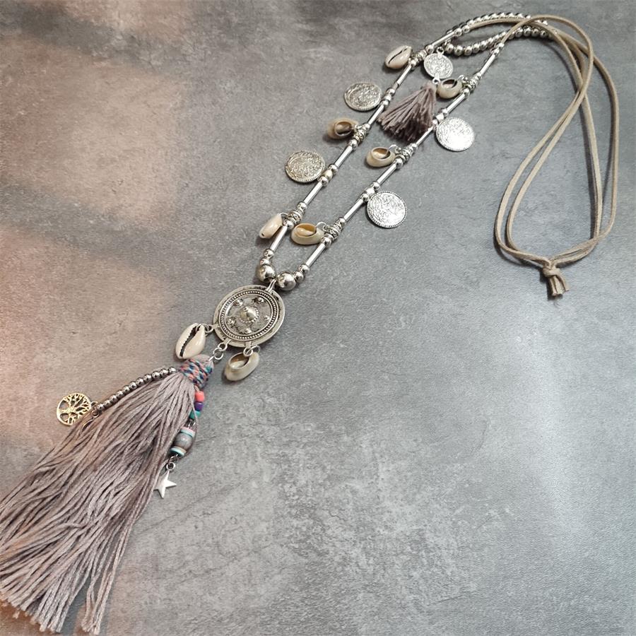 Boho Leather Necklace With Long Tassel