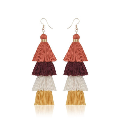 Boho Layered Multi Colour Cotton Tassel Earrings - Top Boho
