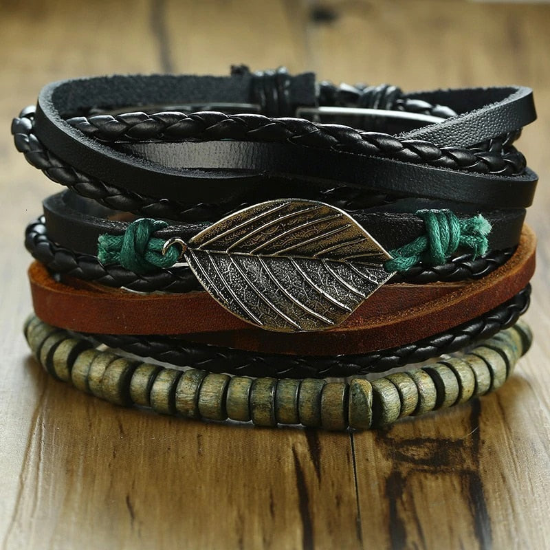 Boho Braided Wrap Leather Wristbands Set - Top Boho