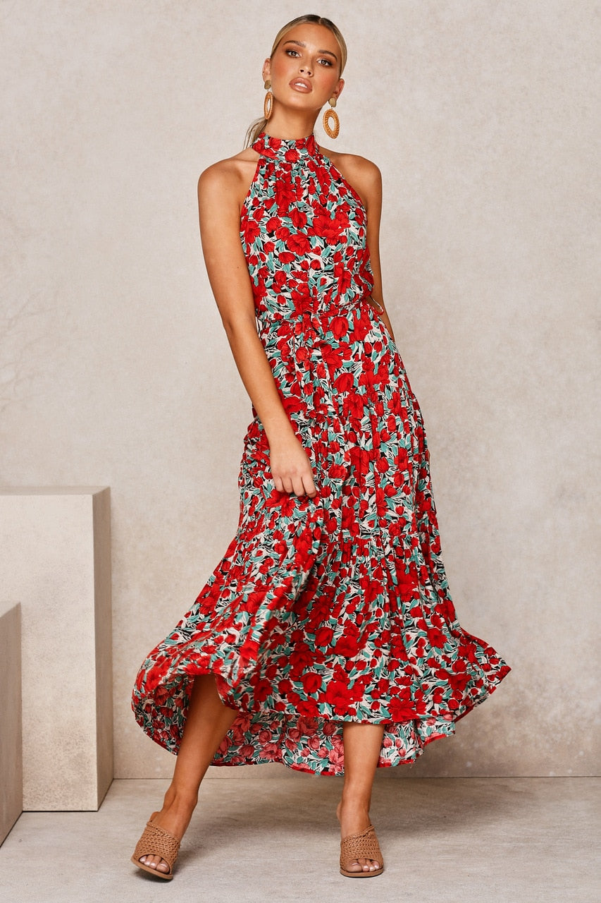 Boho Chic Halter Maxi Dress - Top Boho