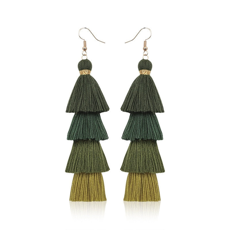 Boho Layered Multi Colour Cotton Tassel Earrings - Top Boho