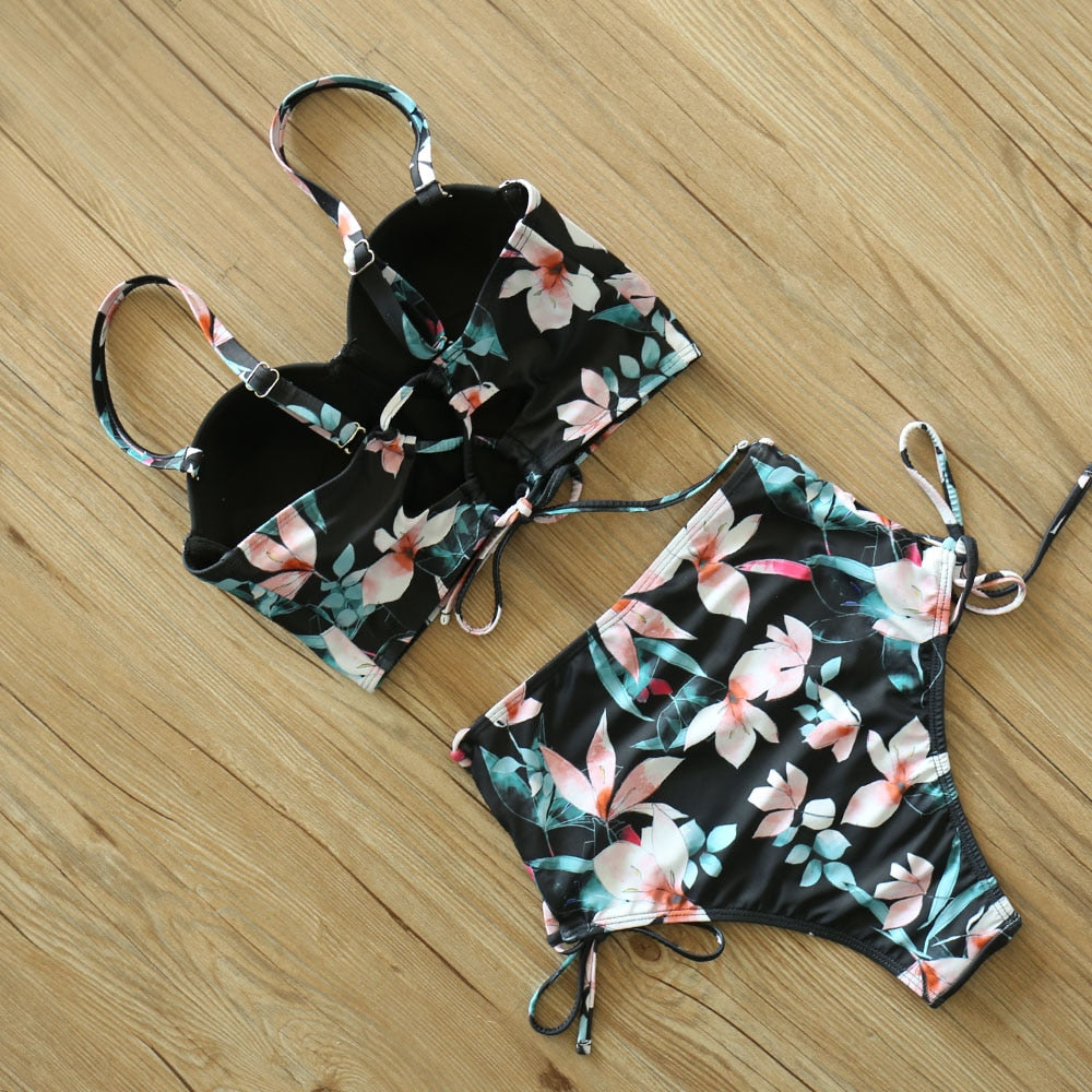 Floral Boho High Waist Bikini Set - Top Boho