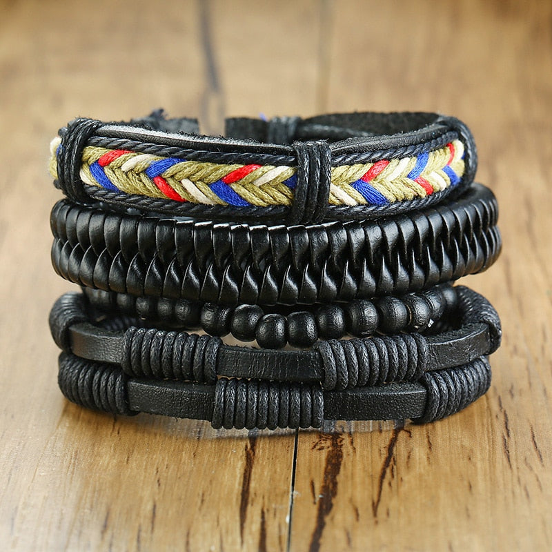 Boho Braided Wrap Leather Wristbands Set - Top Boho