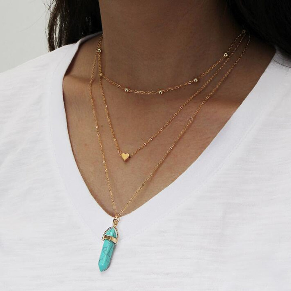 Opal Stone Boho Multi Layer Necklaces