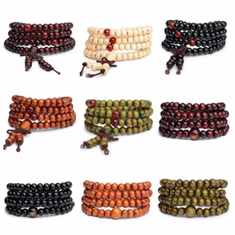 Natural Sandalwood Mala Prayer Bead Bracelet - Top Boho